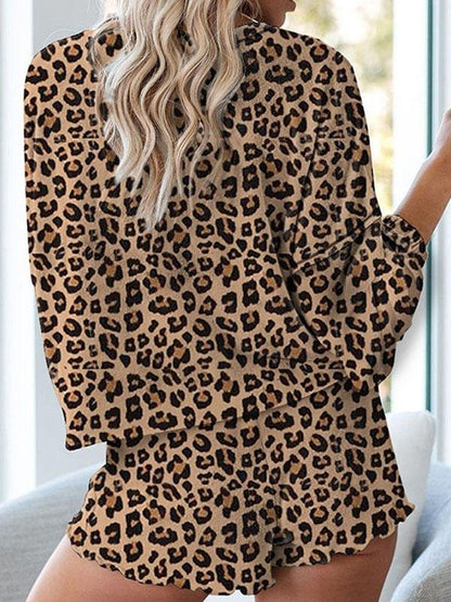 Women Night Wear Leopard Print Long Sleeve Top & Shorts Set - Two-piece Outfits - INS | Online Fashion Free Shipping Clothing, Dresses, Tops, Shoes - 14/05/2021 - 140521 - Color_Leopard