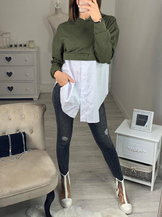 Women Patchwork Casual Long Sleeves Fall Shirt - Sweatshirts - INS | Online Fashion Free Shipping Clothing, Dresses, Tops, Shoes - Color_Gray - Color_Green - Color_Red
