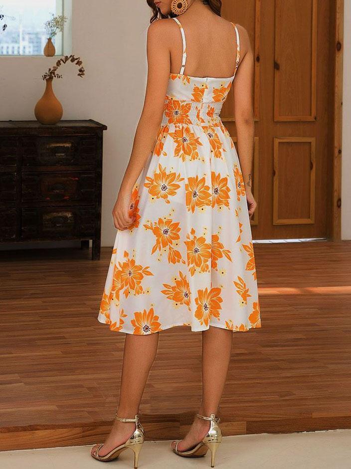 Women Slip Holiday Dress - Dresses - INS | Online Fashion Free Shipping Clothing, Dresses, Tops, Shoes - Color_Orange - Dresses - Floral Print