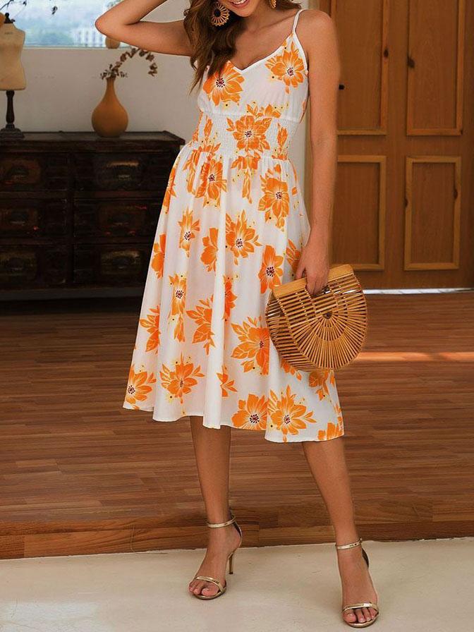 Women Slip Holiday Dress - Dresses - INS | Online Fashion Free Shipping Clothing, Dresses, Tops, Shoes - Color_Orange - Dresses - Floral Print