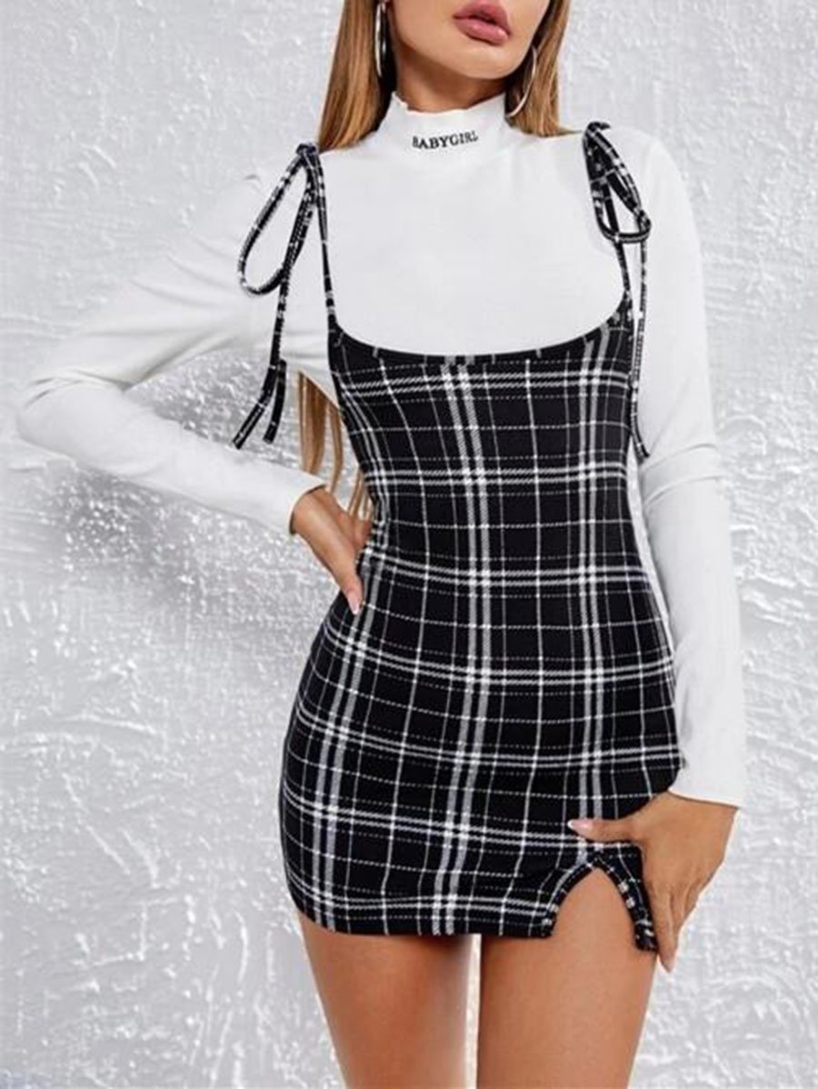 Women Slip Plaid Cherrykeke Dress - Mini Dresses - INS | Online Fashion Free Shipping Clothing, Dresses, Tops, Shoes - Autumn - Black - Blue