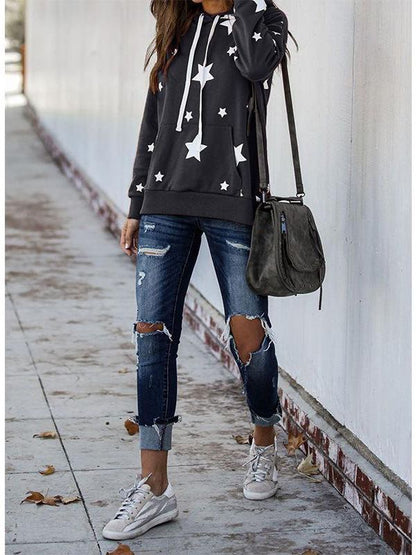 Women Star Printed Loose Hooded - INS | Online Fashion Free Shipping Clothing, Dresses, Tops, Shoes
