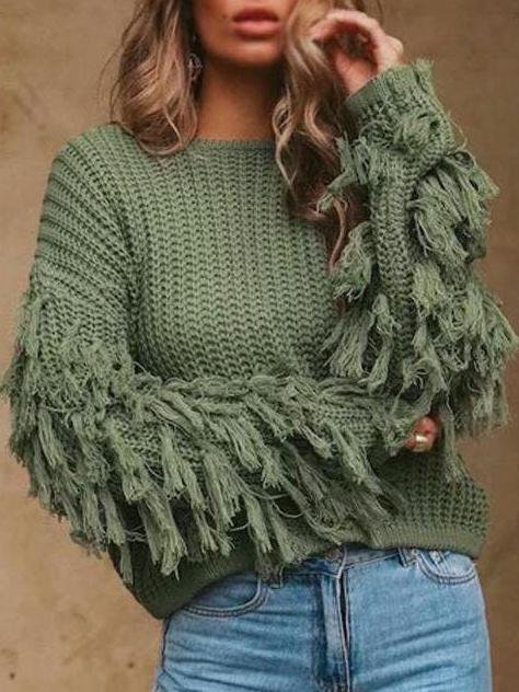 Women Tassel O-neck Knit Sweater - Sweaters - INS | Online Fashion Free Shipping Clothing, Dresses, Tops, Shoes - Sweaters - -