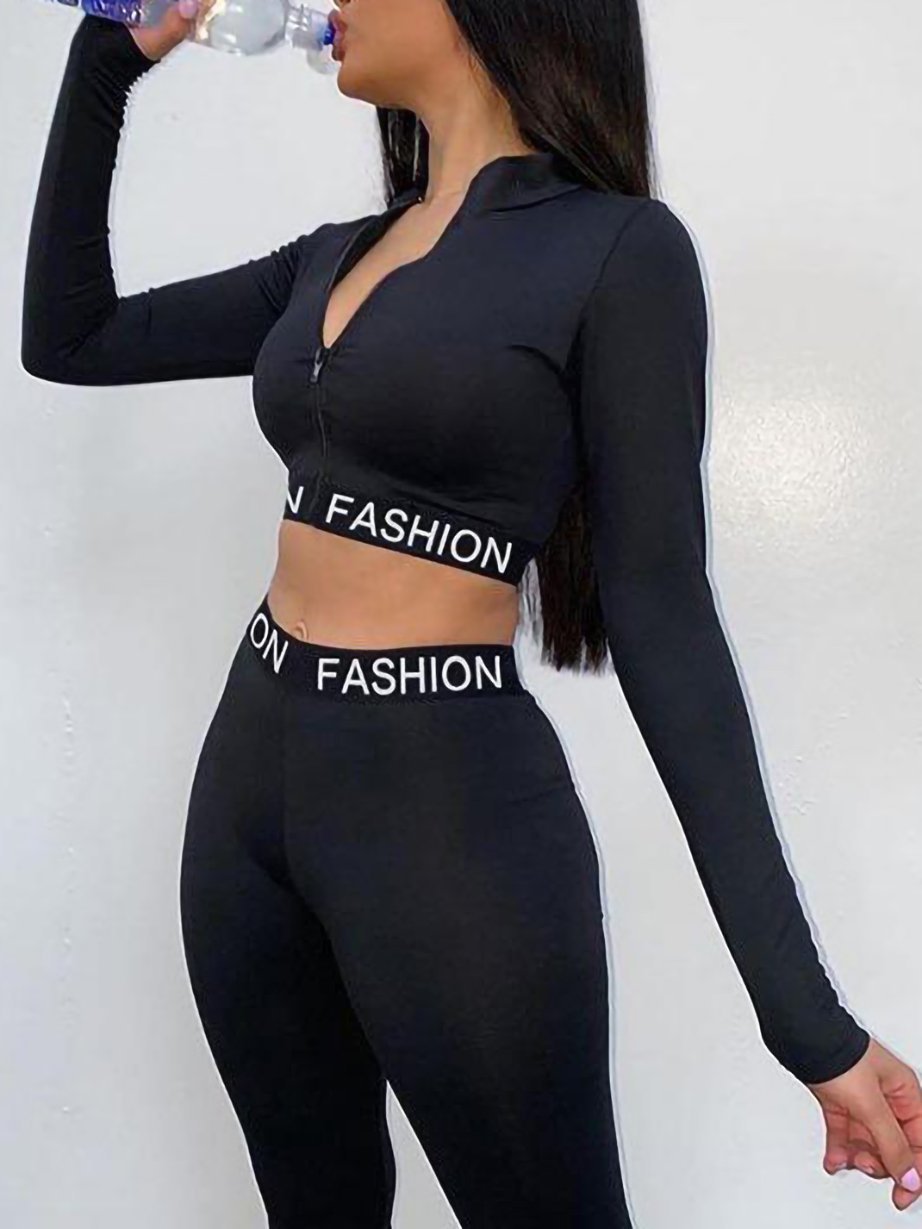 Women Tight Cross-border Sport Suit - Two-piece Outfits - INS | Online Fashion Free Shipping Clothing, Dresses, Tops, Shoes - Activewear - Black - Color_Black
