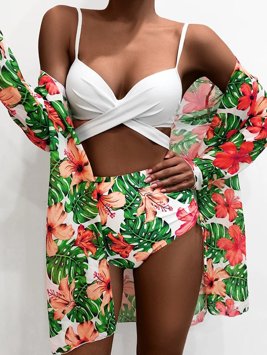 Women's Bikinis Tropical Botanical Print Three Piece Bikini - Bikinis - Instastyled | Online Fashion Free Shipping Clothing, Dresses, Tops, Shoes - 03/03/2022 - 40-50 - BIK2203031136