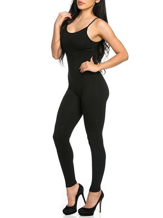 Women's Black Basic Strappy Plunge Jumpsuit - Jumpsuits & Rompers - INS | Online Fashion Free Shipping Clothing, Dresses, Tops, Shoes - 02/27/2021 - Black - Bottoms