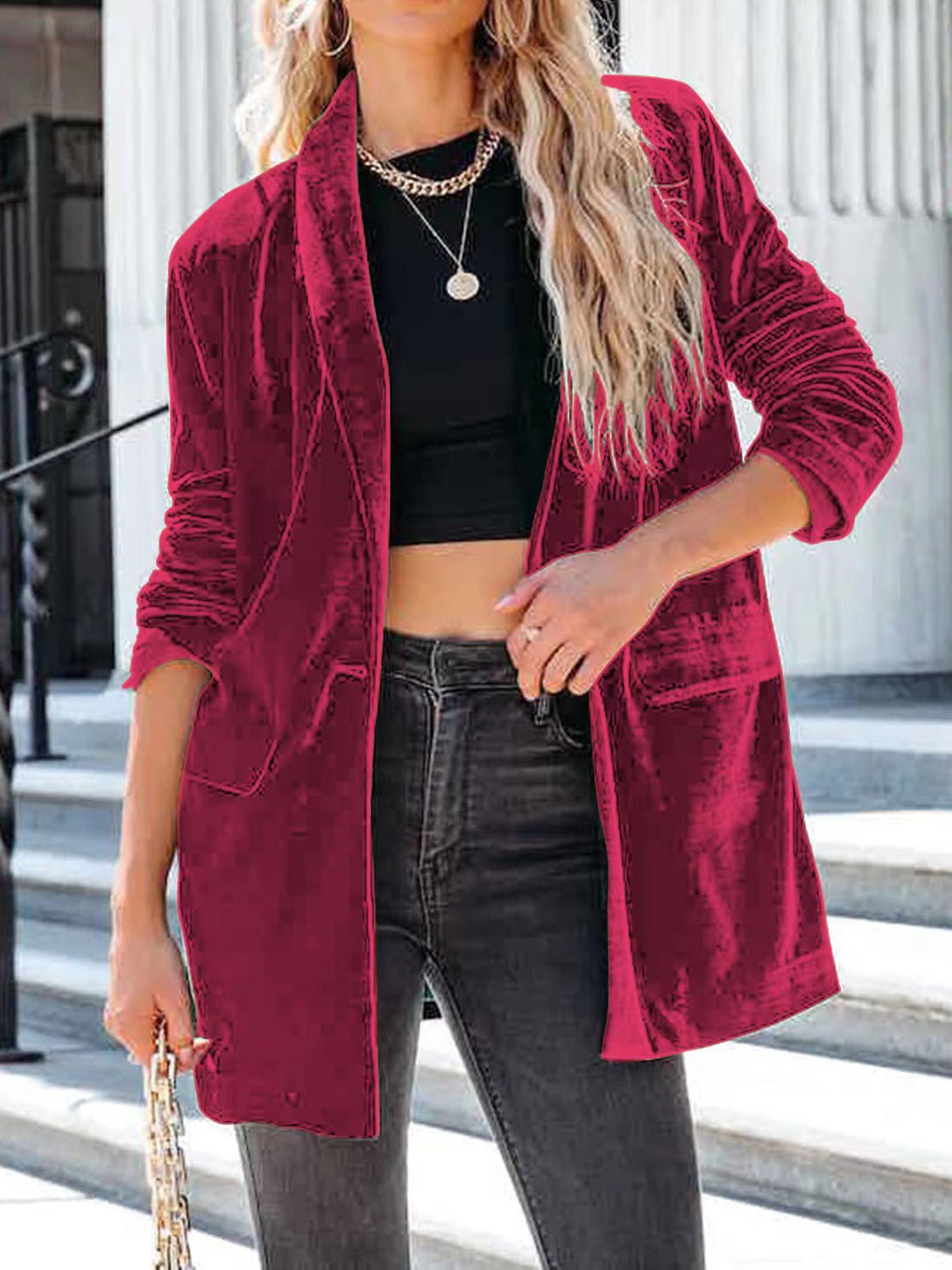 Women's Blazers Casual Gold Velvet Pocket Long Sleeve Blazers - Blazers - Instastyled | Online Fashion Free Shipping Clothing, Dresses, Tops, Shoes - 31/08/2022 - 40-50 - BLA2208311240