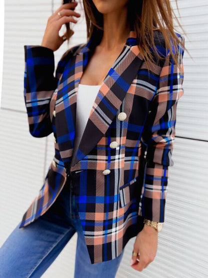 Women's Blazers Check Print Double Breasted Long Sleeve Blazers - Blazers - Instastyled | Online Fashion Free Shipping Clothing, Dresses, Tops, Shoes - 05/09/2022 - BLA2209051245 - Blazers
