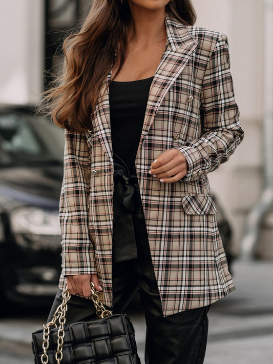 Women's Blazers Check Print Lapel Double Breasted Blazer - Blazers - Instastyled | Online Fashion Free Shipping Clothing, Dresses, Tops, Shoes - 24/08/2022 - 30-40 - BLA2208241227
