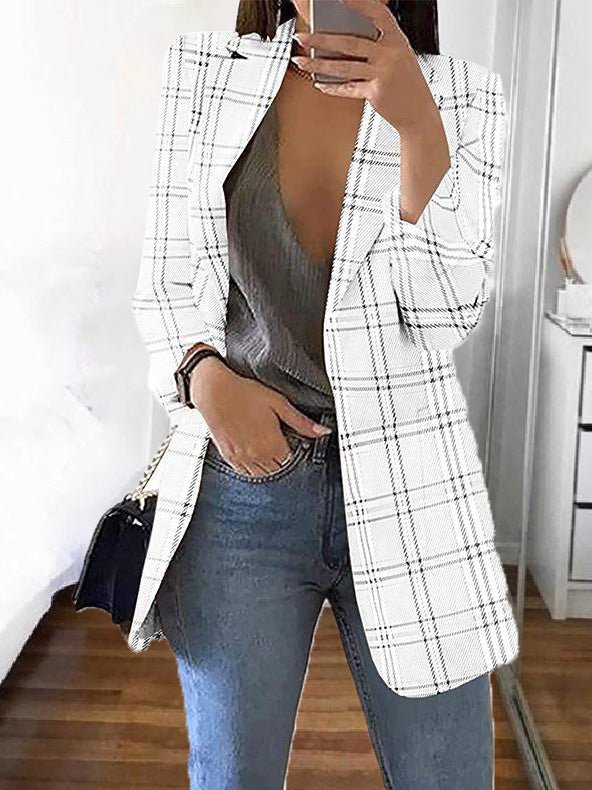 Women's Blazers Check Print Lapel Slim-Fit Blazer - Blazers - Instastyled | Online Fashion Free Shipping Clothing, Dresses, Tops, Shoes - 25/08/2022 - 30-40 - BLA2208251230