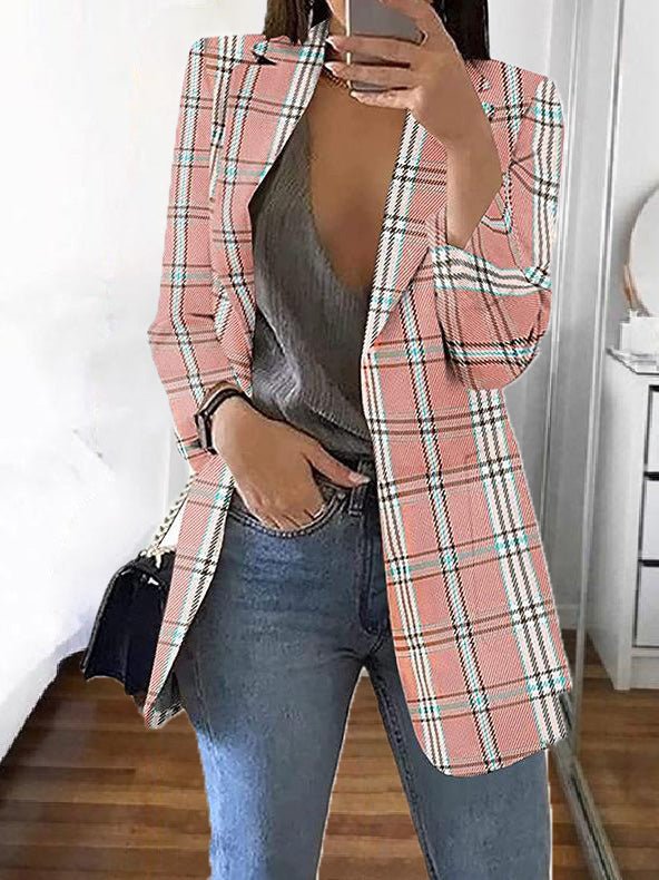 Women's Blazers Check Print Lapel Slim-Fit Blazer - Blazers - Instastyled | Online Fashion Free Shipping Clothing, Dresses, Tops, Shoes - 25/08/2022 - 30-40 - BLA2208251230