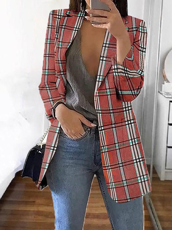 Women's Blazers Check Print Lapel Slim-Fit Blazer - Blazers - Instastyled | Online Fashion Free Shipping Clothing, Dresses, Tops, Shoes - 25/08/2022 - 30-40 - BLA2208251230