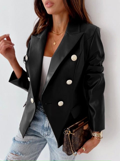 Women's Blazers Double Breasted Long Sleeve PU Leather Blazer - Blazers - Instastyled | Online Fashion Free Shipping Clothing, Dresses, Tops, Shoes - 13/10/2022 - 40-50 - BLA2210131272