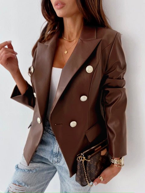 Women's Blazers Double Breasted Long Sleeve PU Leather Blazer - Blazers - Instastyled | Online Fashion Free Shipping Clothing, Dresses, Tops, Shoes - 13/10/2022 - 40-50 - BLA2210131272