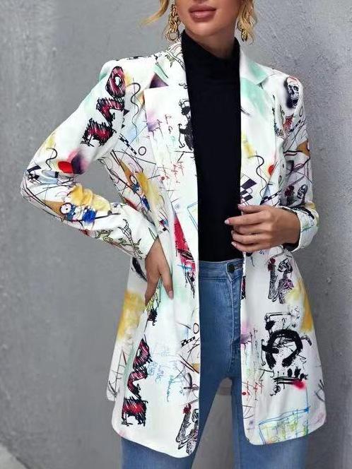 Women's Blazers Fashion Letter Head Print Blazer - Blazers - INS | Online Fashion Free Shipping Clothing, Dresses, Tops, Shoes - 20-30 - 21/08/2021 - BLA2108211123