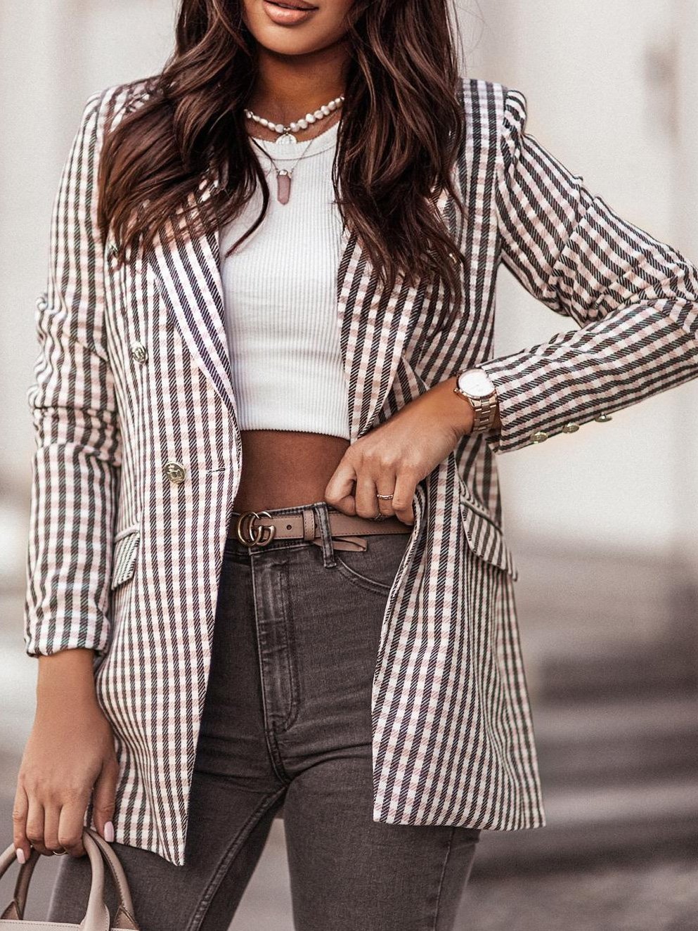 Women's Blazers Fashion Plaid Print Button Long Sleeve Blazer - Blazers - INS | Online Fashion Free Shipping Clothing, Dresses, Tops, Shoes - 19/11/2021 - 30-40 - BLA2111191180