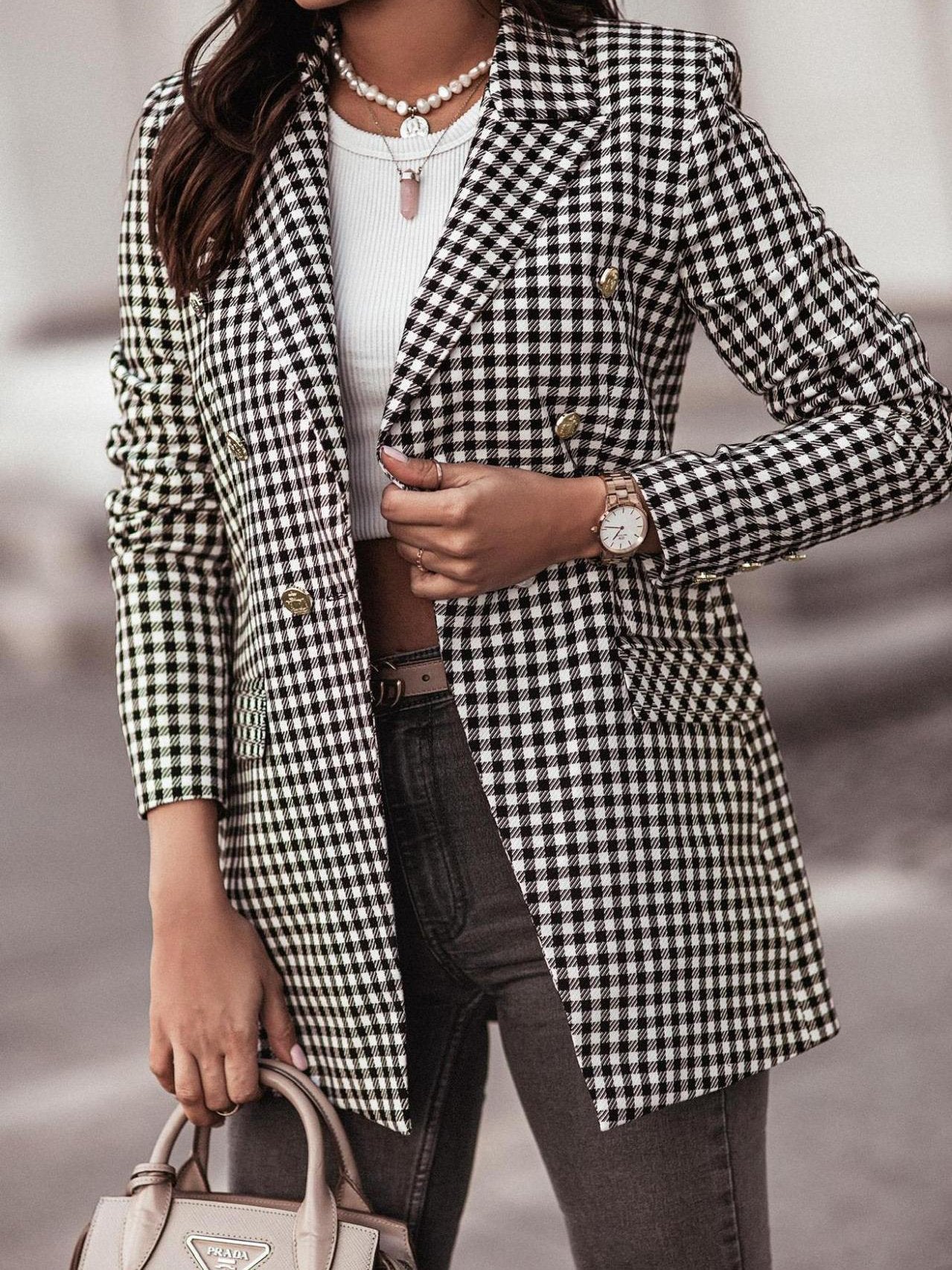 Women's Blazers Fashion Plaid Print Button Long Sleeve Blazer - Blazers - INS | Online Fashion Free Shipping Clothing, Dresses, Tops, Shoes - 19/11/2021 - 30-40 - BLA2111191180