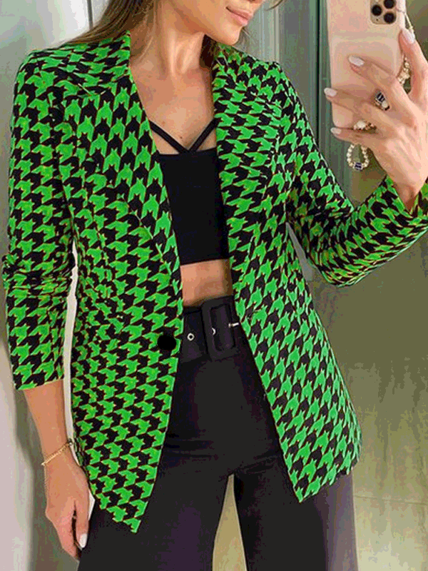 Women's Blazers Houndstooth Lapel Long Sleeve Slim Blazers - Blazers - Instastyled | Online Fashion Free Shipping Clothing, Dresses, Tops, Shoes - 13/09/2022 - 40-50 - blazers