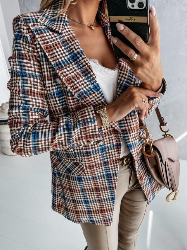 Women's Blazers Lapel Check Pocket Button Blazer - Blazers - INS | Online Fashion Free Shipping Clothing, Dresses, Tops, Shoes - 29/09/2021 - 30-40 - BLA2109291141