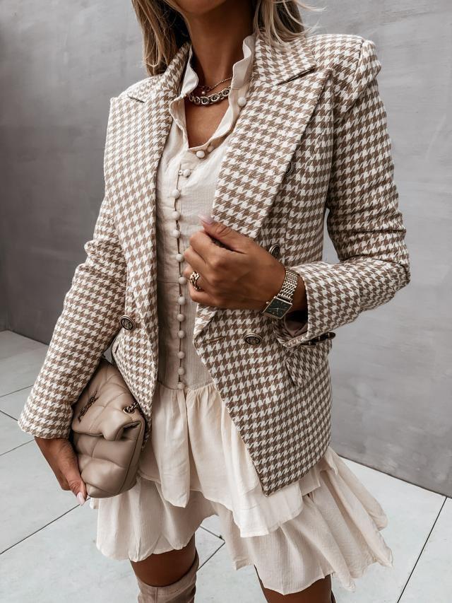 Women's Blazers Lapel Check Pocket Button Blazer - Blazers - INS | Online Fashion Free Shipping Clothing, Dresses, Tops, Shoes - 29/09/2021 - 30-40 - BLA2109291141