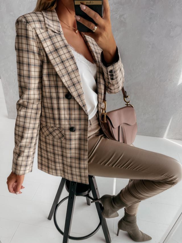 Women's Blazers Lapel Check Pocket Button Blazer - Blazers - INS | Online Fashion Free Shipping Clothing, Dresses, Tops, Shoes - 29/09/2021 - 30-40 - BLA2109291141