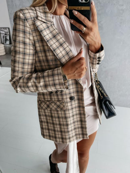 Women's Blazers Lapel Check Pocket Button Blazer - Blazers - INS | Online Fashion Free Shipping Clothing, Dresses, Tops, Shoes - 29/09/2021 - 30-40 - BLA2109291141