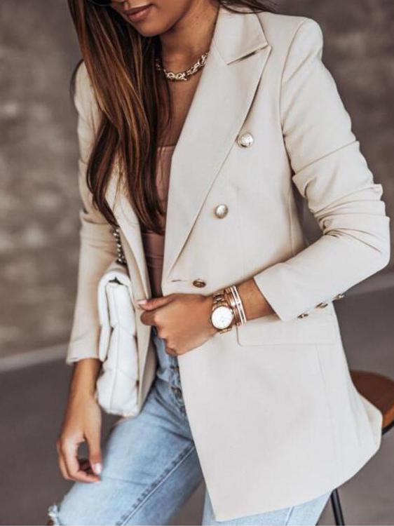 Women's Blazers Lapel Double-Breasted Long Sleeve Blazer - Blazers - INS | Online Fashion Free Shipping Clothing, Dresses, Tops, Shoes - 16/11/2021 - 30-40 - BLA2111161179