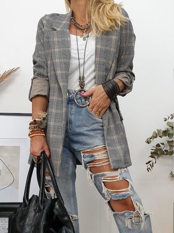 Women's Blazers Lapel Plaid Long Sleeve Blazers - Blazers - Instastyled | Online Fashion Free Shipping Clothing, Dresses, Tops, Shoes - 07/02/2022 - BLA2202081193 - Blazers