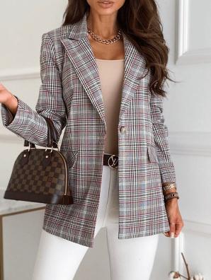 Women's Blazers Long Sleeve Slim Single-Button Plaid Print Blazers - Blazers - INS | Online Fashion Free Shipping Clothing, Dresses, Tops, Shoes - 18/10/2021 - 30-40 - BLA2110181150