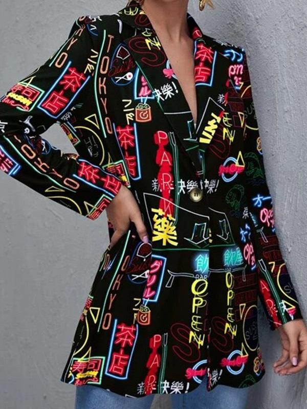 Women's Blazers Multicolor Letter Pattern Printed Fashionable Blazer - Blazers - INS | Online Fashion Free Shipping Clothing, Dresses, Tops, Shoes - 20-30 - 21/08/2021 - BLA2108211121