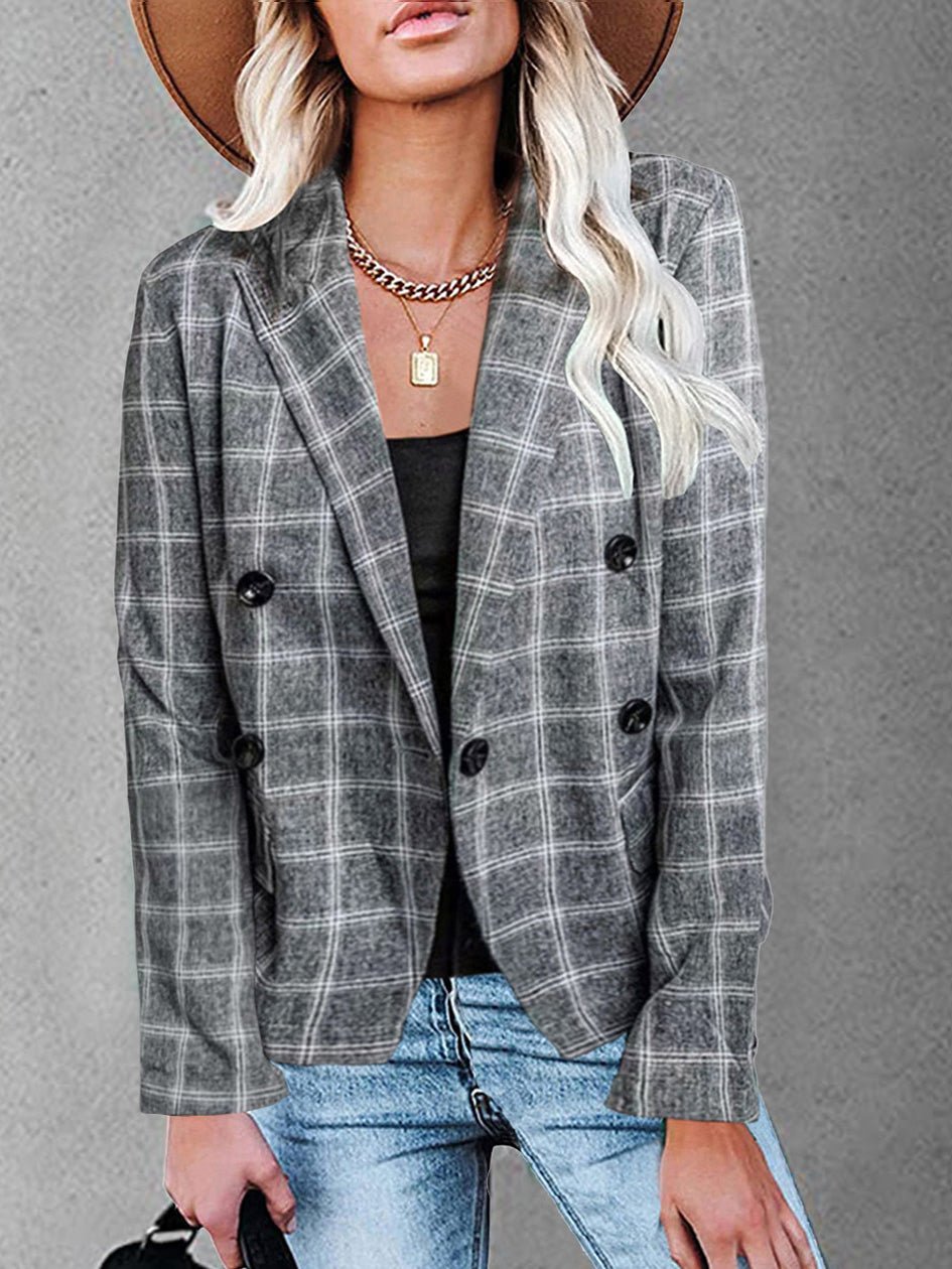 Women's Blazers Plaid Print Lapel Button Casual Blazer - Blazers - Instastyled | Online Fashion Free Shipping Clothing, Dresses, Tops, Shoes - 17/08/2022 - 30-40 - BLA2208171215