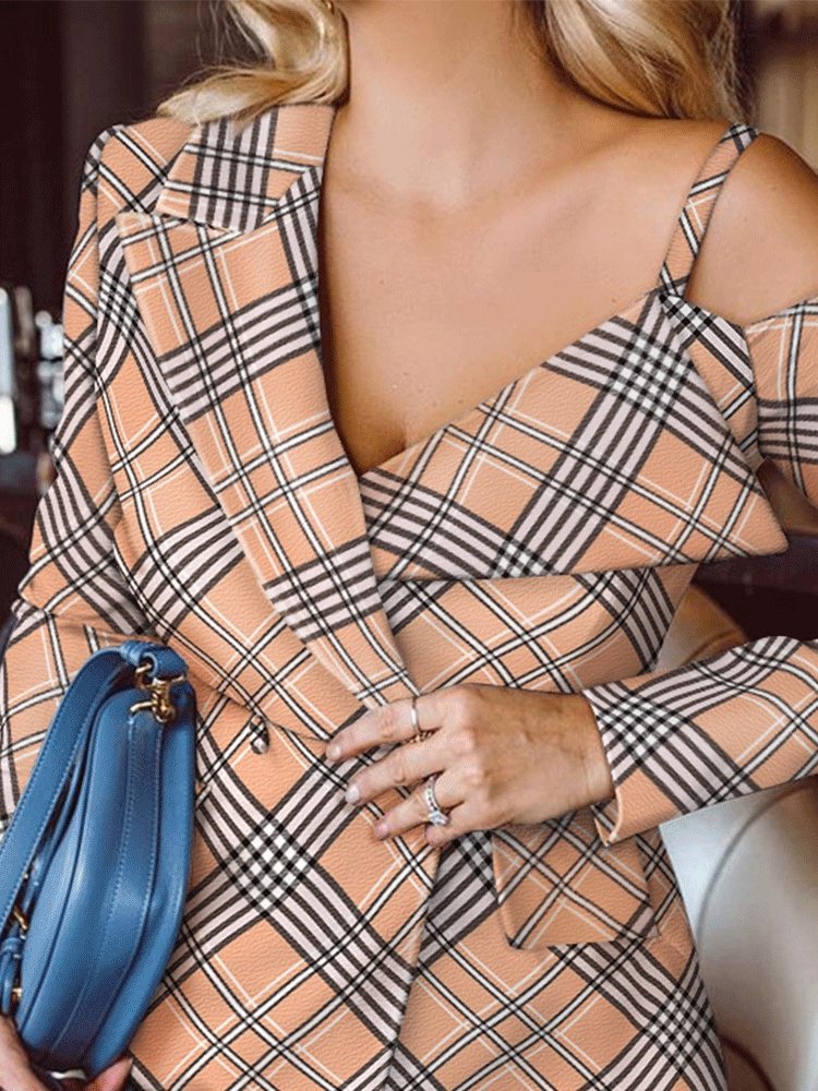 Women's Blazers Plaid V-Neck Sling Long Sleeve Blazers - Blazers - INS | Online Fashion Free Shipping Clothing, Dresses, Tops, Shoes - 09/11/2021 - 30-40 - BLA2111091170