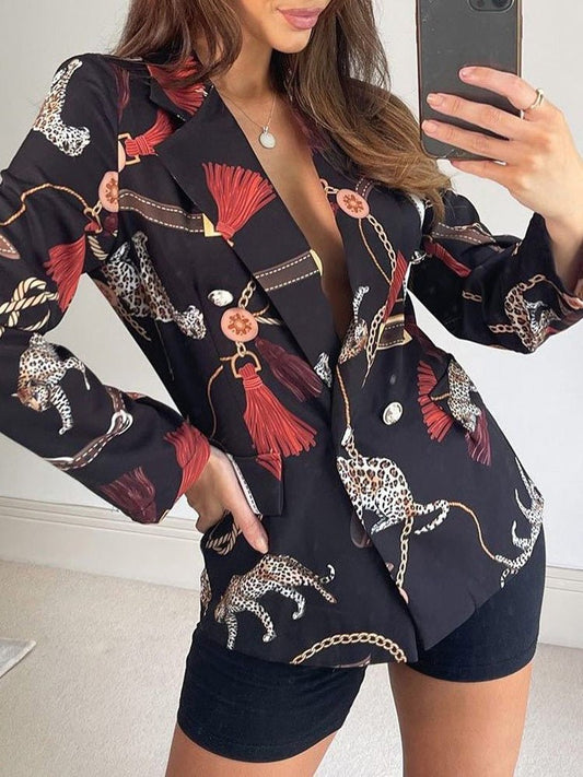 Women's Blazers Printed Lapel Double Breasted Blazers - Blazers - Instastyled | Online Fashion Free Shipping Clothing, Dresses, Tops, Shoes - 15/08/2022 - 40-50 - BLA2208151211