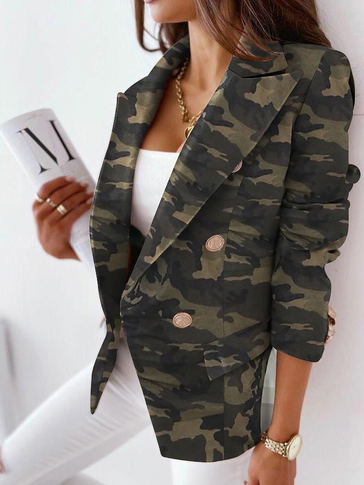 Women's Blazers Printed Lapel Double Breasted Long Sleeve Blazer - Blazers - Instastyled | Online Fashion Free Shipping Clothing, Dresses, Tops, Shoes - 07/09/2022 - BLA2209071248 - Blazers