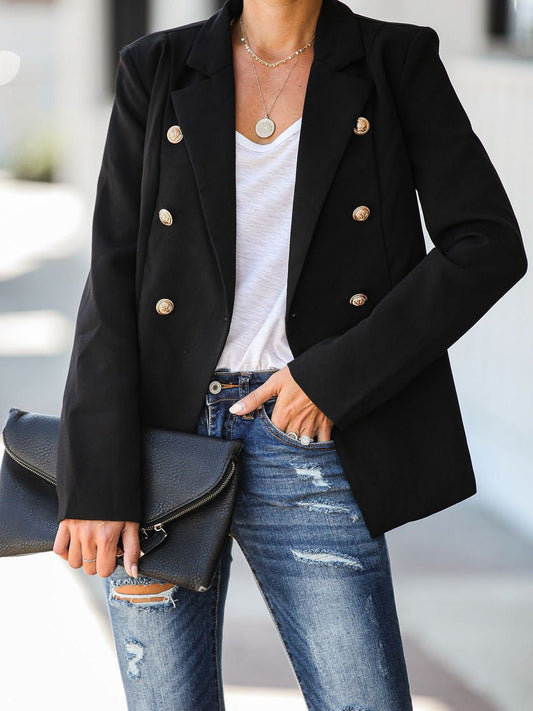 Women's Blazers Solid Double Breasted Long Sleeve Blazer - Blazers - Instastyled | Online Fashion Free Shipping Clothing, Dresses, Tops, Shoes - 24/09/2022 - 30-40 - BLA2209241268