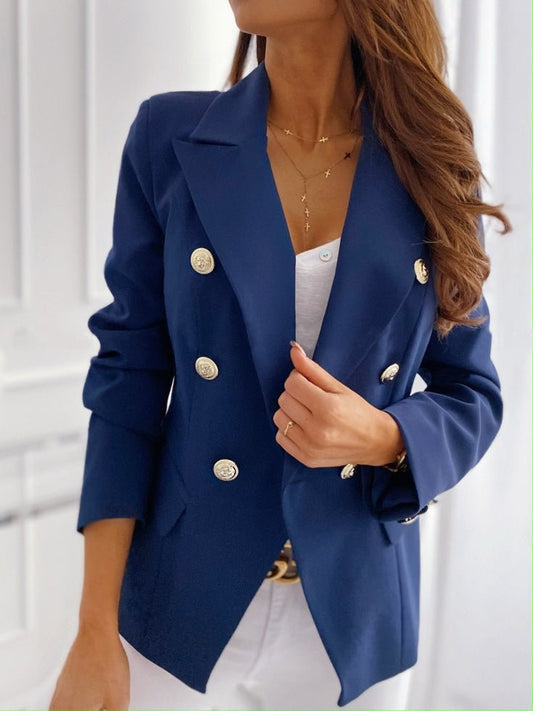Women's Blazers Solid Lapel Double Breasted Long Sleeve Blazer - Blazers - Instastyled | Online Fashion Free Shipping Clothing, Dresses, Tops, Shoes - 14/09/2022 - BLA2209141256 - Blazers