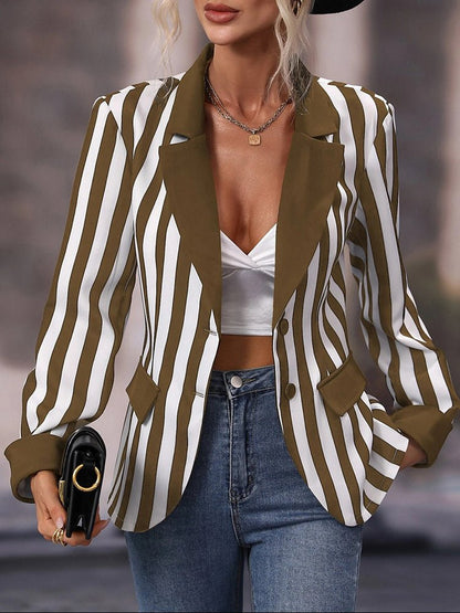 Women's Blazers Striped Lapel Commuter Long Sleeve Blazer - Blazers - Instastyled | Online Fashion Free Shipping Clothing, Dresses, Tops, Shoes - 03/11/2022 - BLA2211031275 - Blazers