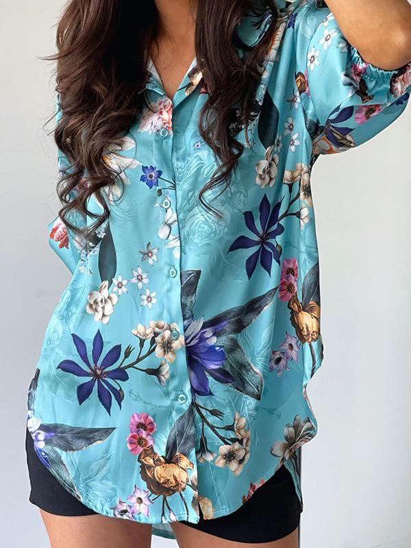 Women's Blouse Floral Long Sleeve Button Lapel Blouse - Blouses - INS | Online Fashion Free Shipping Clothing, Dresses, Tops, Shoes - 27/09/2021 - BLO2109271357 - Blouses