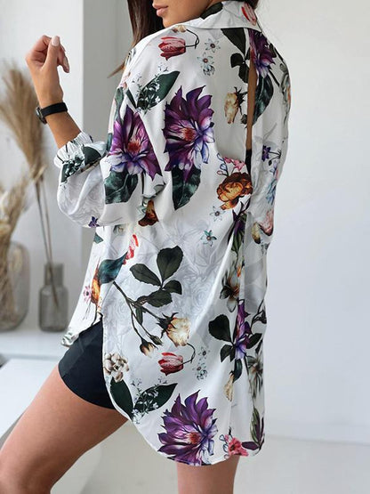 Women's Blouse Floral Long Sleeve Button Lapel Blouse - Blouses - INS | Online Fashion Free Shipping Clothing, Dresses, Tops, Shoes - 27/09/2021 - BLO2109271357 - Blouses