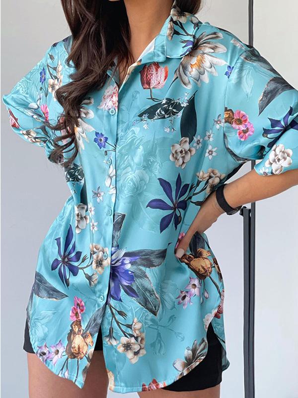 Women's Blouse Floral Long Sleeve Button Lapel Blouse - Blouses - INS | Online Fashion Free Shipping Clothing, Dresses, Tops, Shoes - 27/09/2021 - BLO2109271357 - Blouses