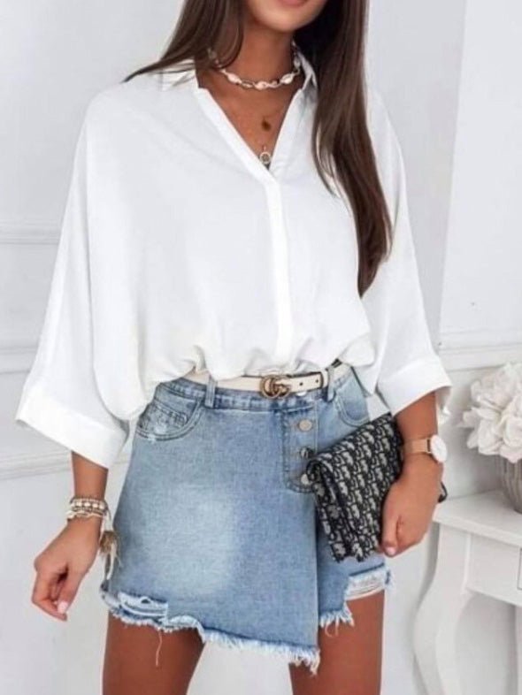 Women's Blouses 3/4 Sleeve Lapel Pullover Blouse - Blouses - Instastyled | Online Fashion Free Shipping Clothing, Dresses, Tops, Shoes - 15/02/2022 - 20-30 - BLO2202151575