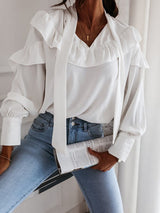 Women's Blouses Belted Collar Ruffle Long Sleeve Blouse - Blouses - Instastyled | Online Fashion Free Shipping Clothing, Dresses, Tops, Shoes - 03/03/2022 - 20-30 - BLO2203031611