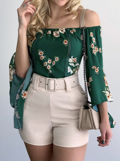 Women's Blouses Boat Neck Printed Flared Long Sleeve Blouse - Blouses - Instastyled | Online Fashion Free Shipping Clothing, Dresses, Tops, Shoes - 16/03/2022 - 30-40 - BLO2203161633