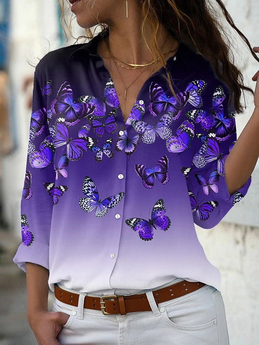 Women's Blouses Butterfly Print Button Long Sleeve Blouse - Blouses - Instastyled | Online Fashion Free Shipping Clothing, Dresses, Tops, Shoes - 19/01/2022 - 20-30 - BLO2201191555
