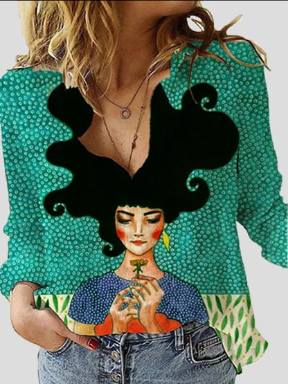 Women's Blouses Cartoon Character Print Lapel Long Sleeve Blouse - Blouses - INS | Online Fashion Free Shipping Clothing, Dresses, Tops, Shoes - 24/11/2021 - BLO2111241457 - Blouses