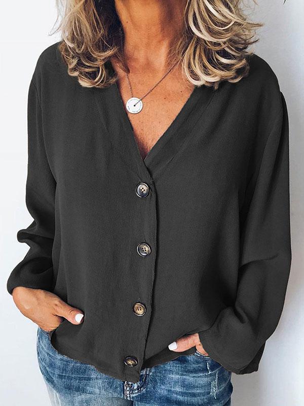 Women's Blouses Casual V-Neck Button Long Sleeve Blouse - Blouses - INS | Online Fashion Free Shipping Clothing, Dresses, Tops, Shoes - 08/11/2021 - 10-20 - BLO2111081418