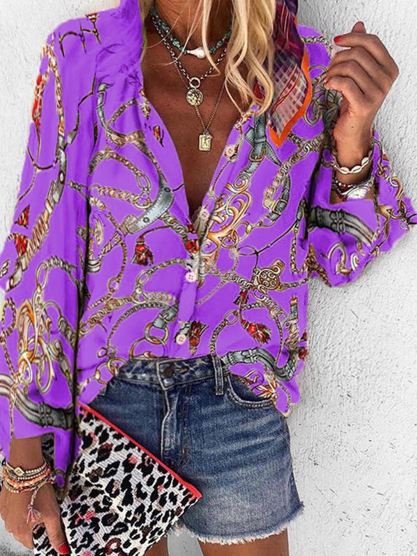 Women's Blouses Chain Print Stand Collar Long Sleeve Blouse - Blouses - Instastyled | Online Fashion Free Shipping Clothing, Dresses, Tops, Shoes - 20-30 - 25/08/2022 - BLO2208251845
