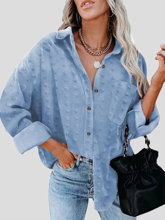 Women's Blouses Chiffon Jacquard Lapel Long Sleeve Buttoned Loose Blouses - Blouses - INS | Online Fashion Free Shipping Clothing, Dresses, Tops, Shoes - 18/08/2021 - 20-30 - BLO2108191310