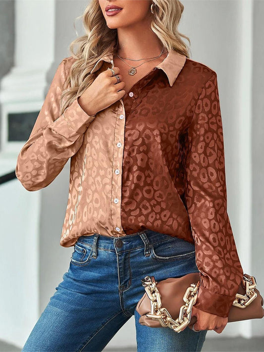 Women's Blouses Color Blocking Personality Loose Long Sleeve Blouse - MsDressly