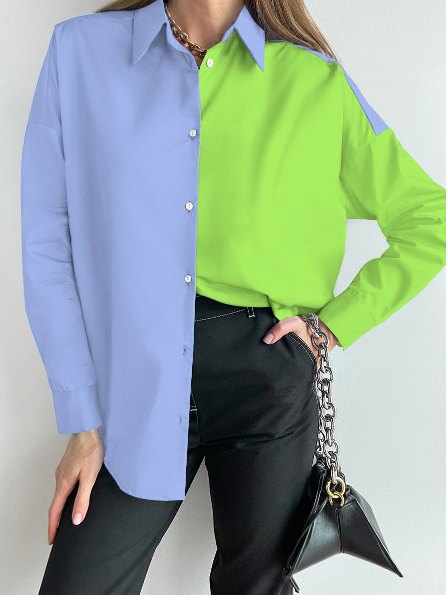 Women's Blouses Colorblock Lapel Button Long Sleeve Blouse - Blouses - Instastyled | Online Fashion Free Shipping Clothing, Dresses, Tops, Shoes - 21/07/2022 - BLO2207211787 - Blouses